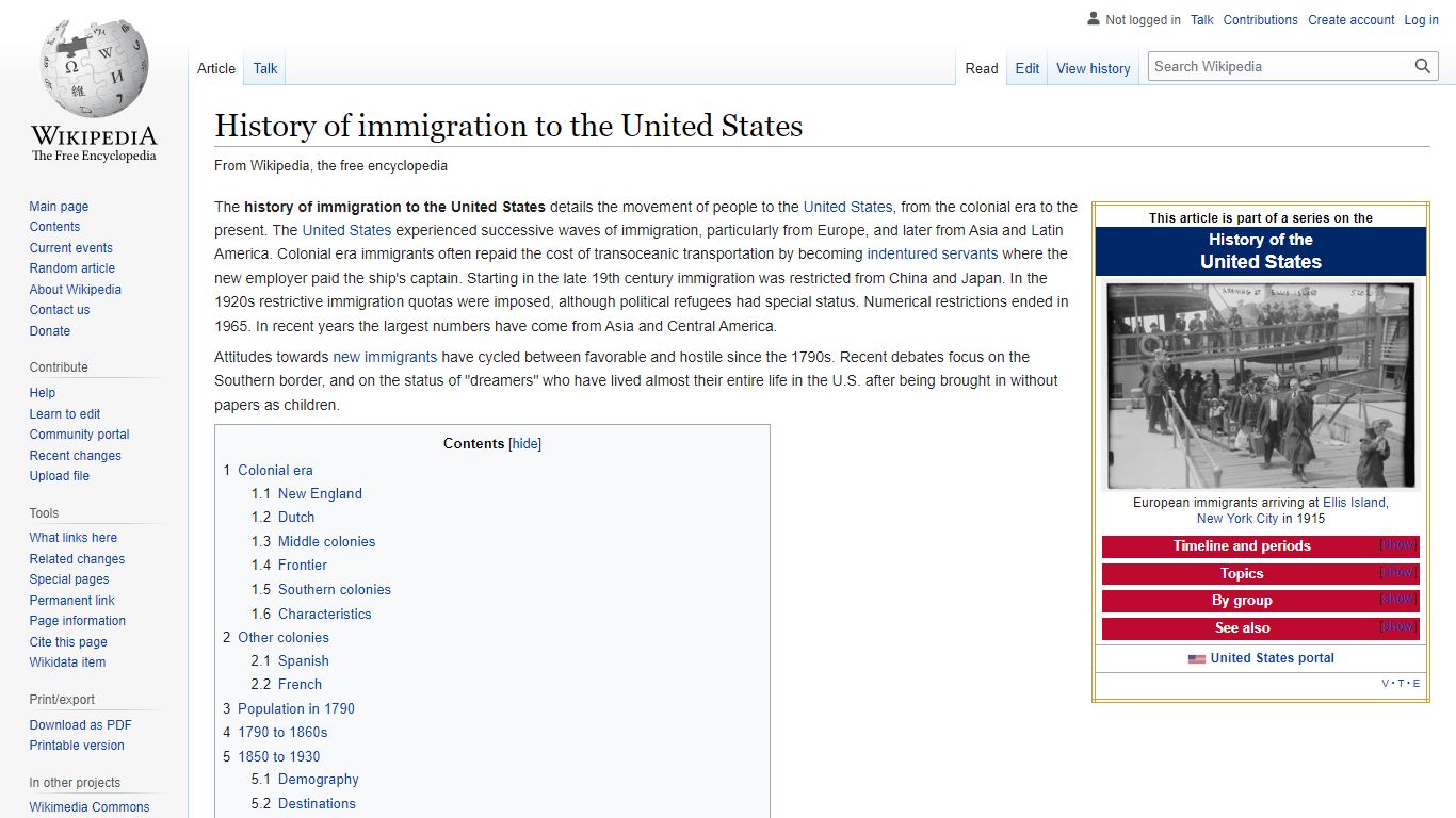 History of immigration to the United States - Wikipedia